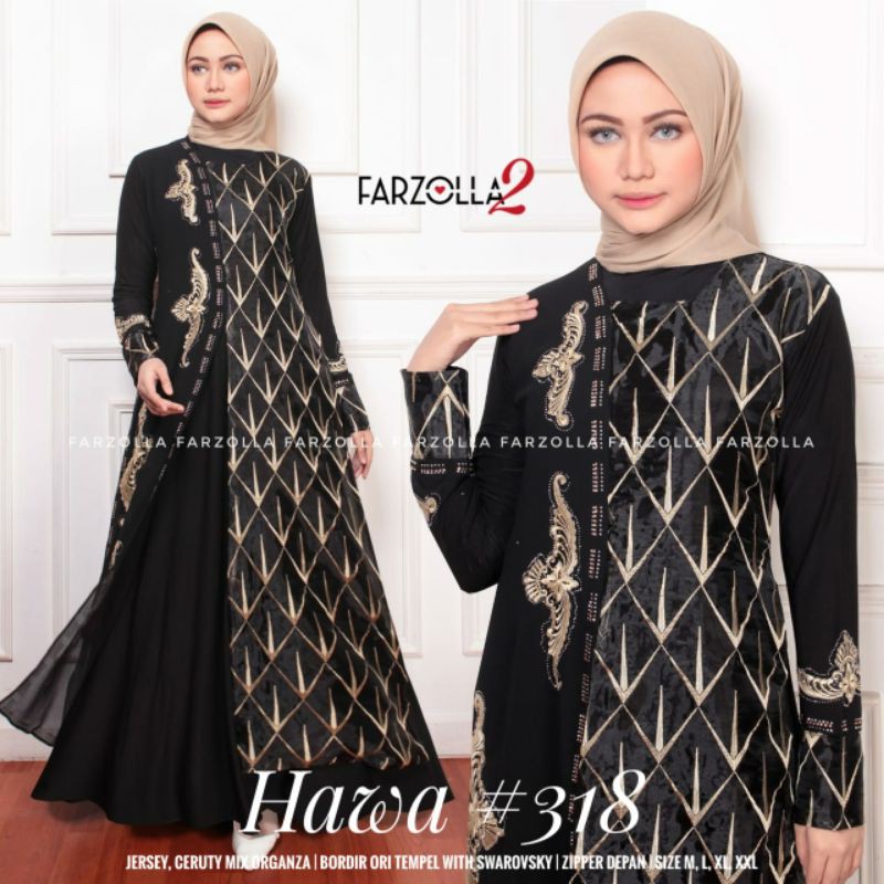 OK - ELEGANT ABAYA HAWA #318 & HAWA #319 BY FARZOLLA  GAMIS ZIPPER DEPAN BORDIR  BAJU WANITA