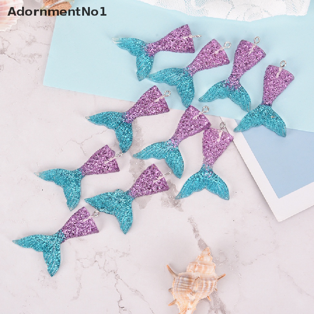 (AdornmentNo1) 10pcs / Set Liontin Bentuk Ekor Mermaid Aksen Glitter Untuk Aksesoris Gelang / Kalung