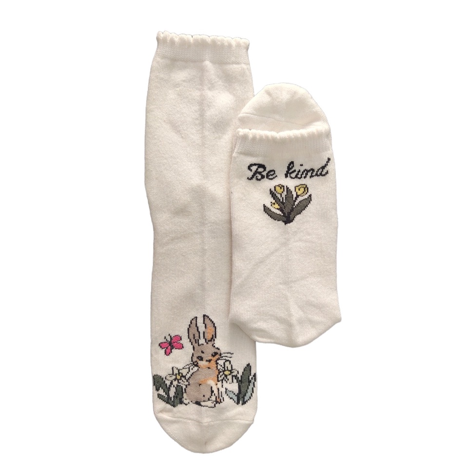 Kaos Kaki Motif Lucu-Lucu / Buah / Snack / Christmas / Snoopy / Leopard BEBAS PILIH (EXPT)-E45 Be Kind White
