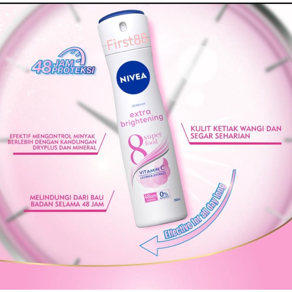 NIVEA Deodorant Extra Brightening Spray 150ml - Mencerahkan Ketiak