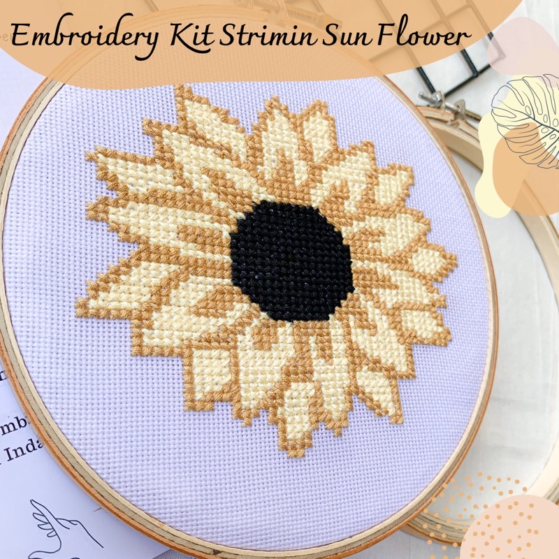 Embroidery Kit Strimin Sun Flower - Paket sulam benang strimin kristik