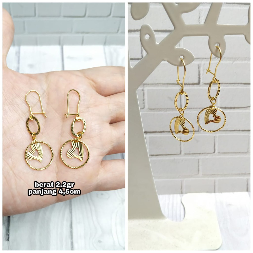 ANTING VARIASI BULAT LOVE UKIR GOLD PERAK ASLI S925 KODE CD065