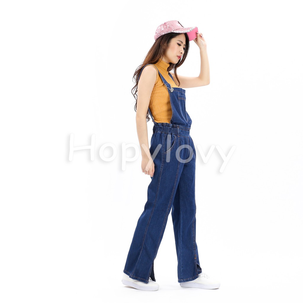 HOPYLOVY - Overall Jeans Washed Wanita Zipper Yurisa