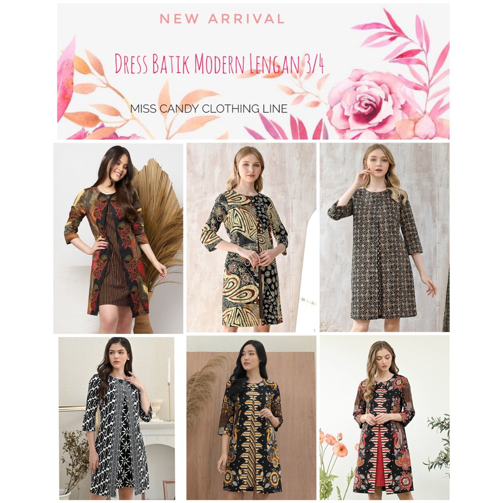 Dress Batik Kerja Wanita Modern Kancing 1 Tengah 252 AMI AON ANO AWE ADE