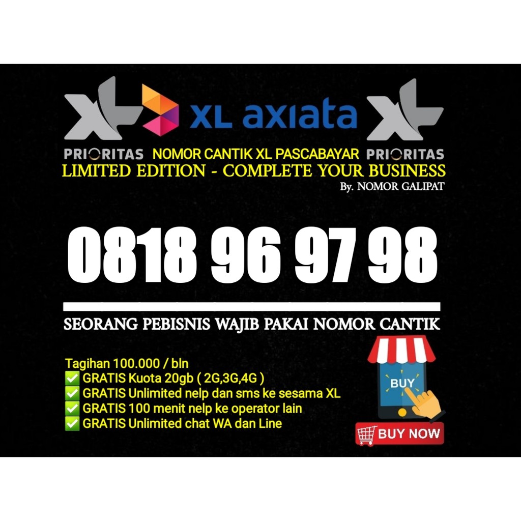 NOMOR CANTIK XL-AXIATA 10 DIGIT PRIORITAS PASCABAYAR NAIK MENTOK 969798 PERFECT
