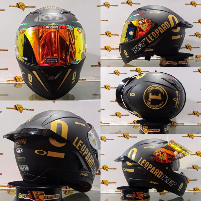 Helm kyt falcon black doff paket ganteng costum Red BuLL-DOFF BK/LEOPARD/GOLD
