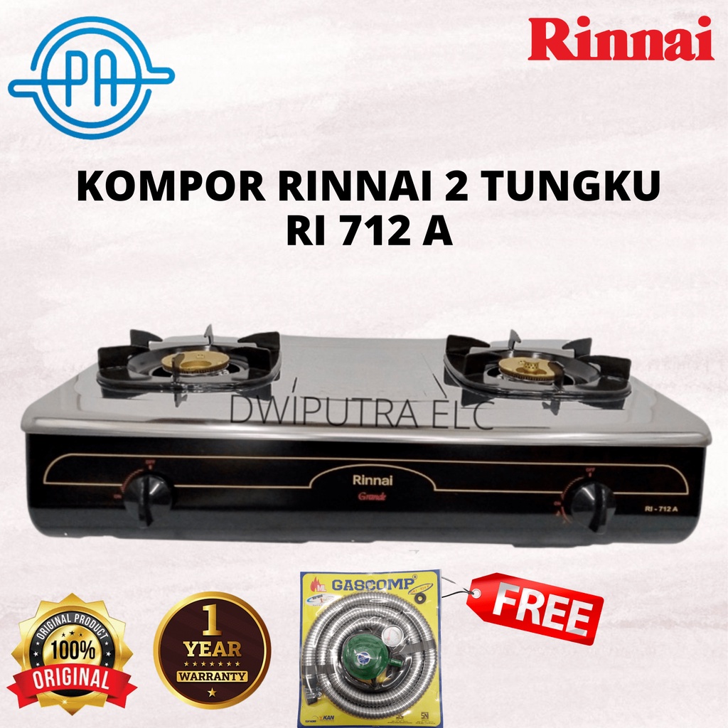 PROMO KOMPOR RINNAI RI 712 A RI712A RI 712A KOMPOR GAS 2 TUNGKU FREE SELANG REGULATOR SNI