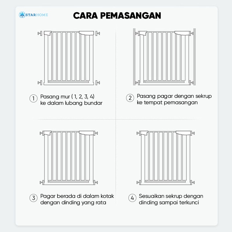 Pagar Bayi Pintu Pagar Pengaman Tangga Balkon StarHome Pembatas Tangga Dapur Kamar Mandi Baby Safety Gate Baby Gate