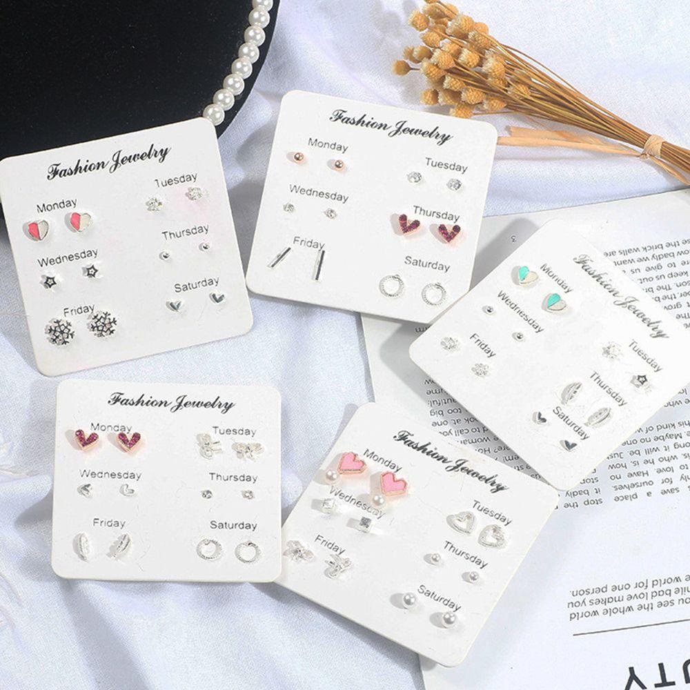 Nanas 6pasang/Set Satu Minggu Set Anting Fashion Geometris Kristal Daun/Ikatan Simpul