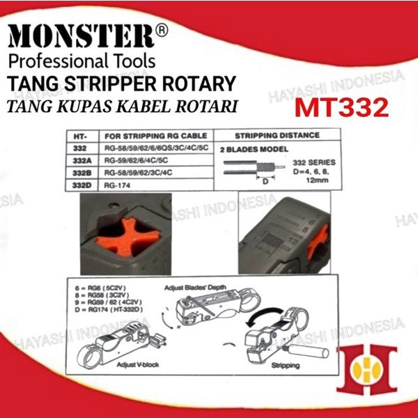 Tang Rotary Kupas Kabel RG6 RG58 RG59 Stripper Rotary Coaxial MT332