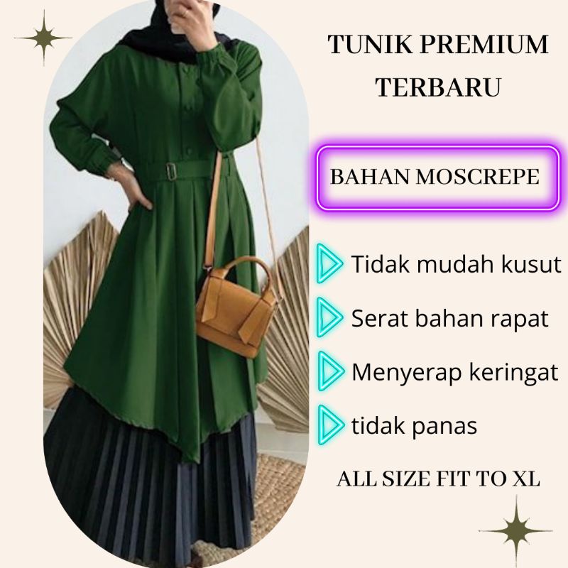 Baju Gamis Tunik Wanita Remaja Terbaru Bahan Import Kualitas Premium Warna Hijau Botol Dress Muslim 