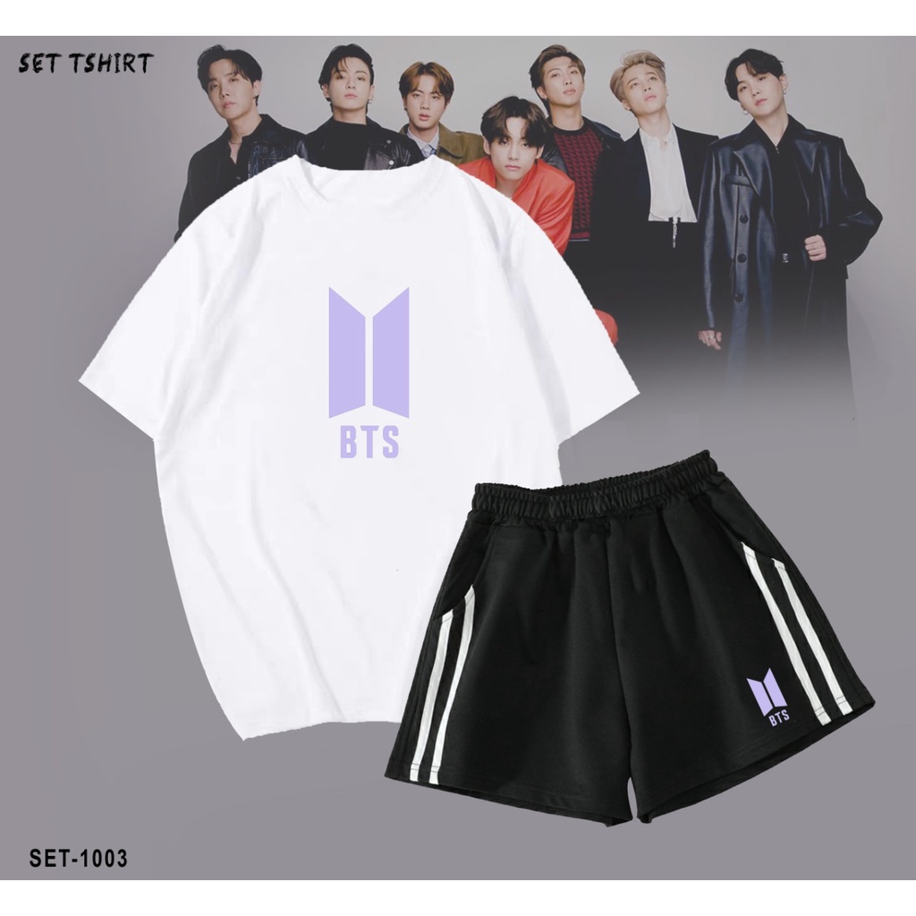 KAOS/T SHIRT BAJU SETELAN/SET CELANA SANTAI/GAMBAR BTS/BEST SELLER/SIMPLE