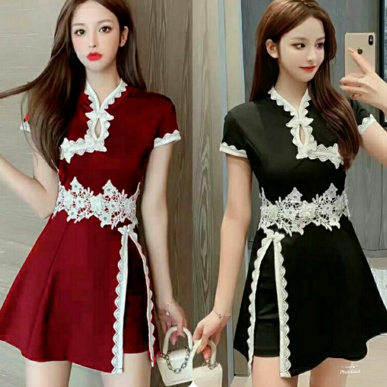0320 2in1 setelan baju mini dress set celana cheongsam imlek cewek import terbaju baju dress cheongs