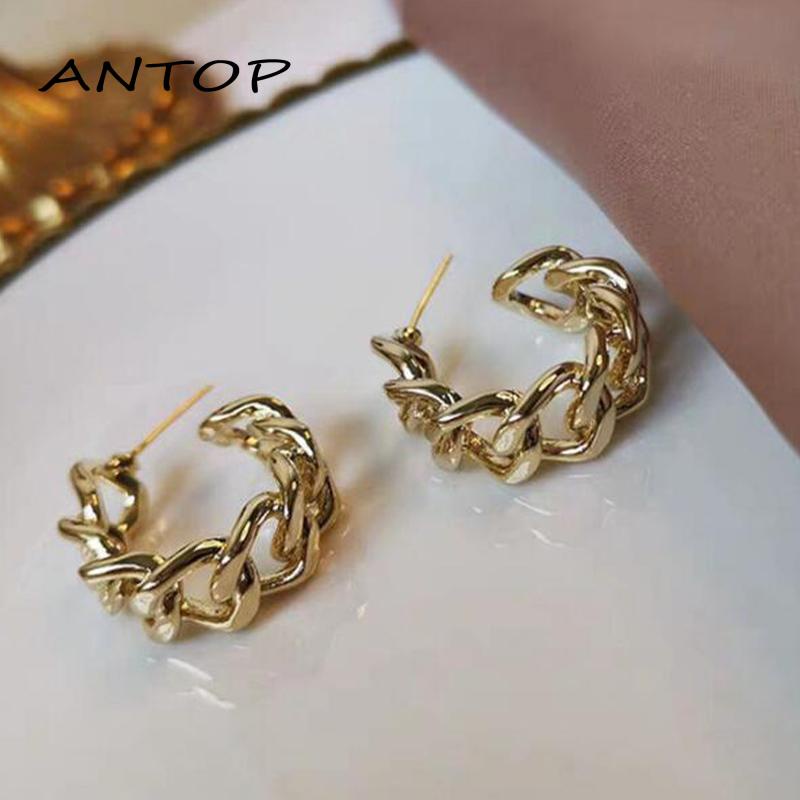 Anting Stud Rantai Model Hollow Bahan Metal Gaya Retro