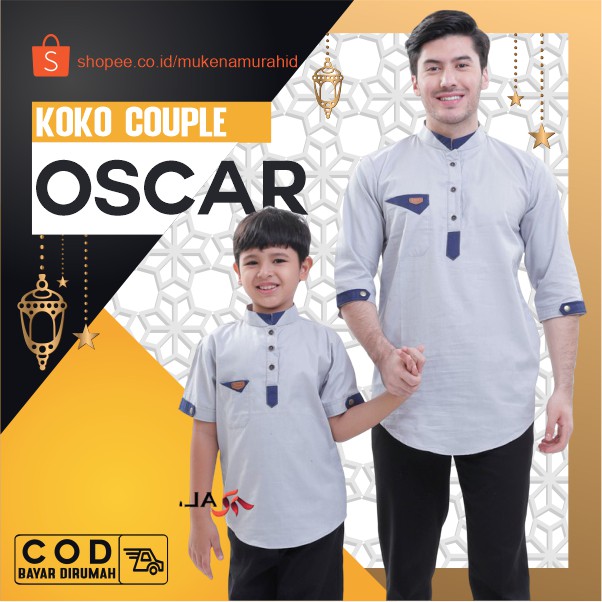 BAJU KOKO DEWASA LENGAN PENDEK OSCAR GREY PAKAIAN PRIA MUSLIM KOKO DEWASA COUPLE