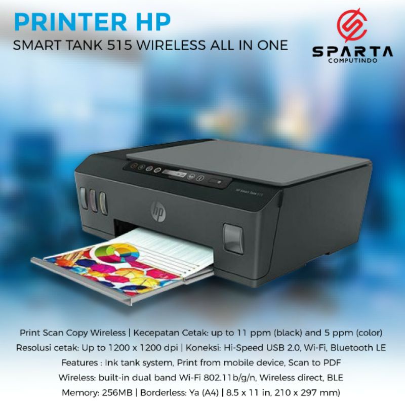 Printer HP Smart Tank 515 Wireless All In One Print Copy Scan New Bergaransi