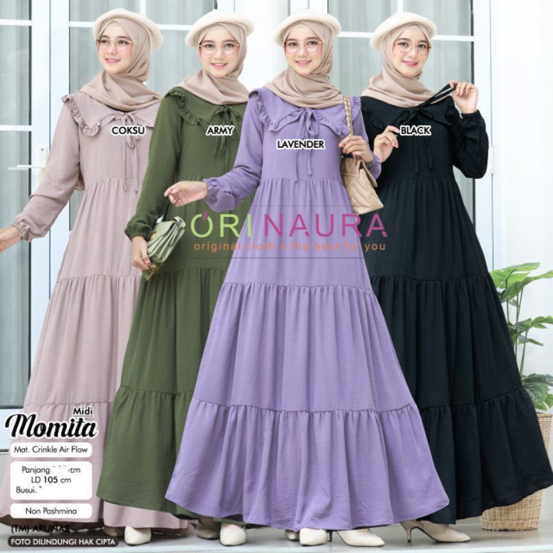 MOMITA MIDI DRESS CRINKLE AIRFLOW | MIDI DRESS SUSUN | GAMIS MUSLIM BUSUI TERBARU