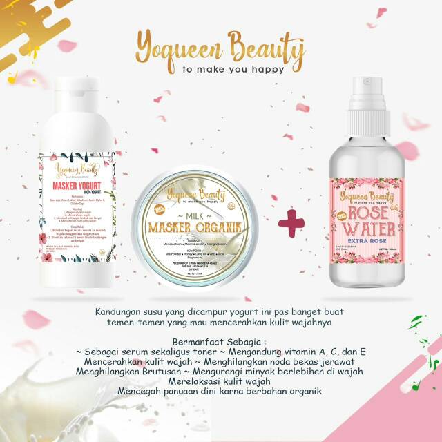 Paket Masker Organik + Masker Yogurt + Rose Water Yoqueen Beauty Yoqueenbeauty