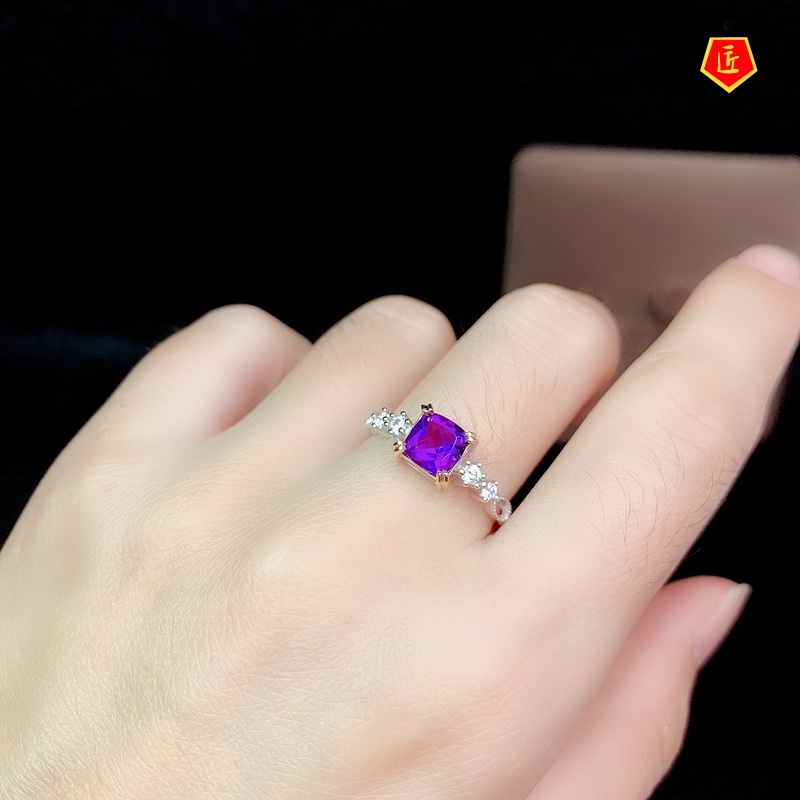 [Ready Stock]Elegant Creative Amethyst Square Diamond Ring for Women