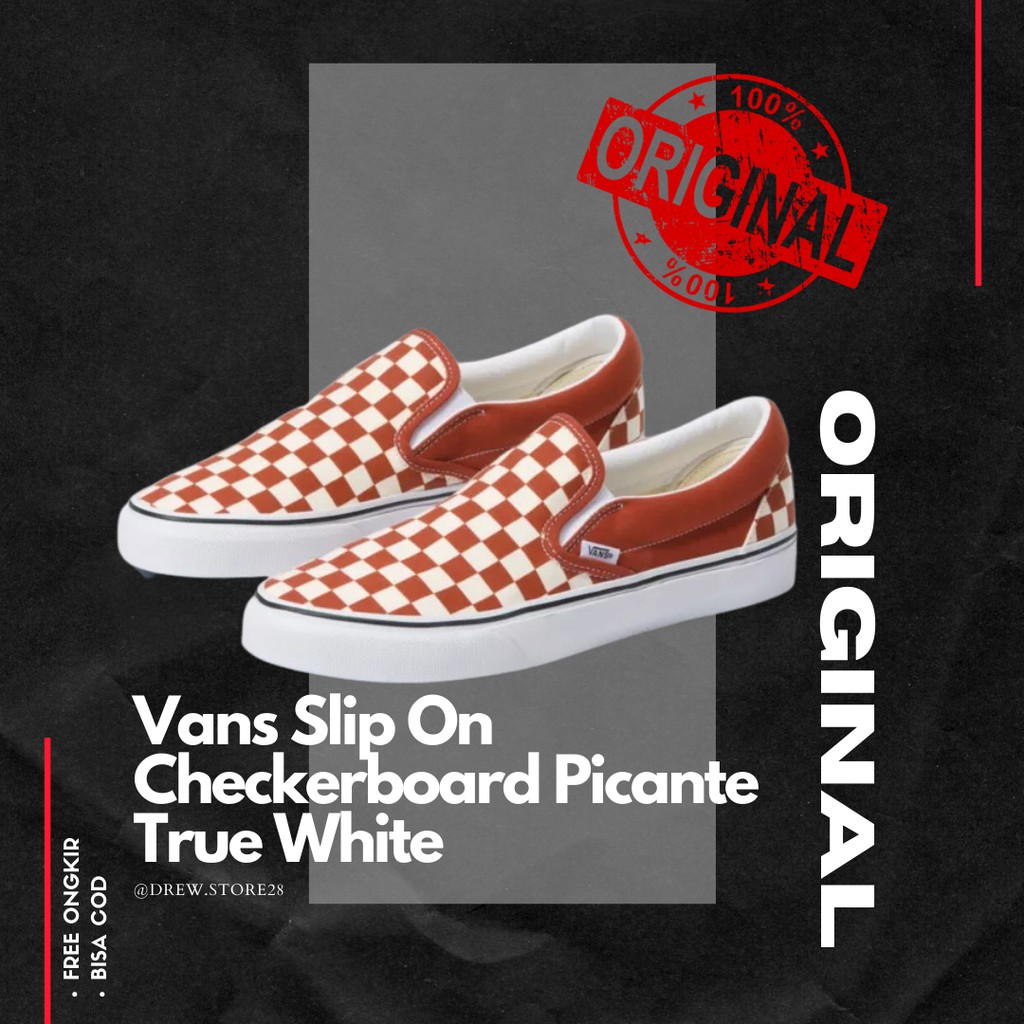 Vans Slip On Checkerboard Picante True White Original Sepatu Vans Slip On Catur Sepatu Vans