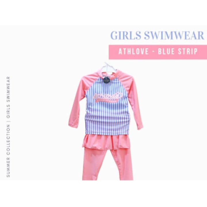 Baju Renang ATHLOVE BLUE STRIP/ Pakaian Renang Anak Perempuan