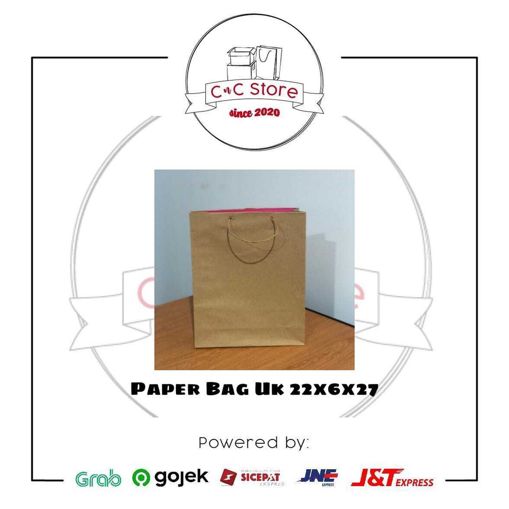 

Tas Kertas / Paper Bag Polos Tali Rotan UK 22 x 6 x 27