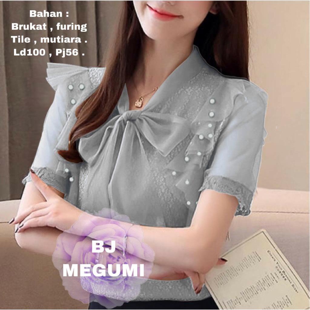 INDOBEST MEGUMI FASHION WANITA BRUKAT TILE / LENGAN PENDEK / ATASAN BLOUSE PESTA