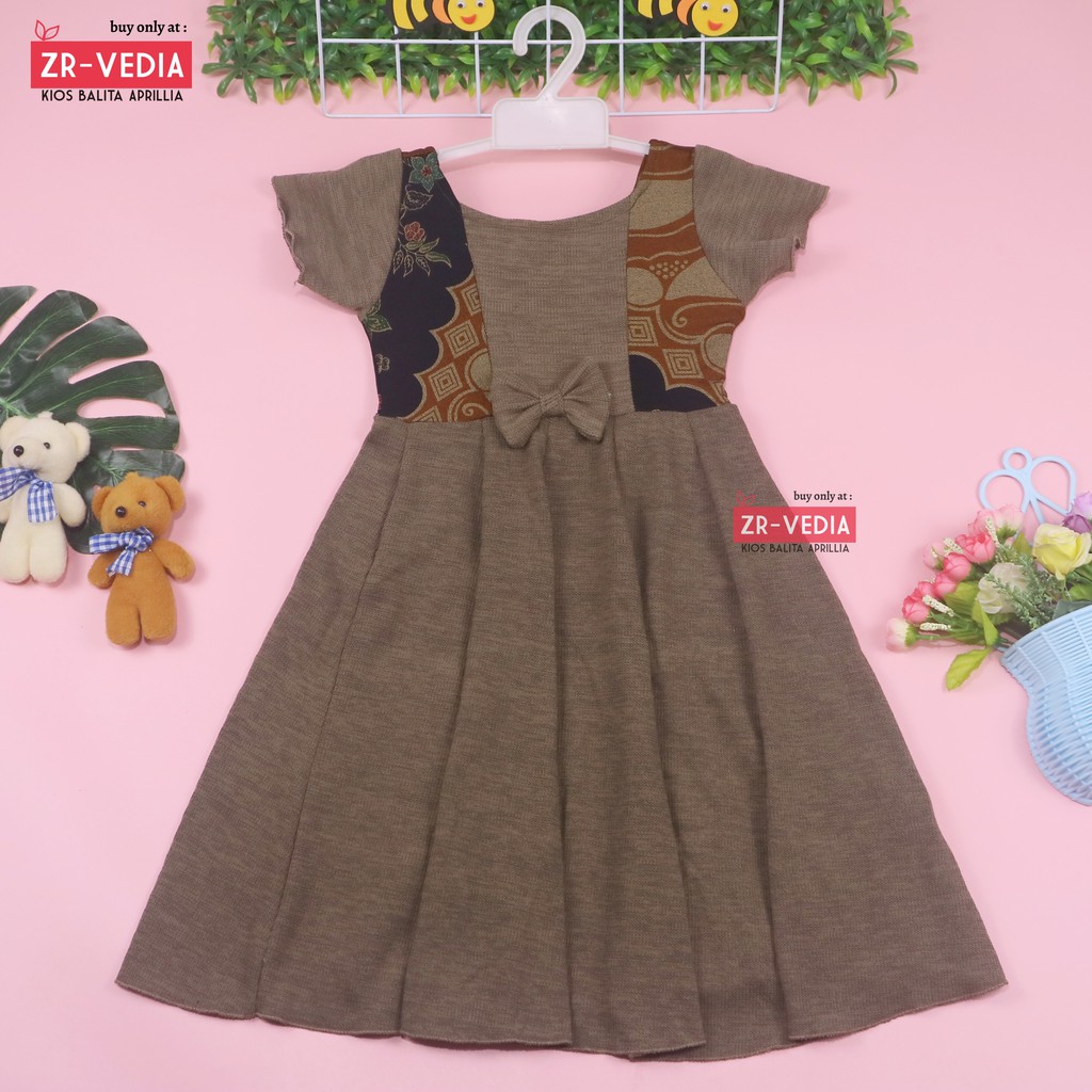 Dress Nadine uk 6-8 Tahun / Dress Pesta Anak Perempuan Gaun Polos Flower Lengan Dres Baju Import