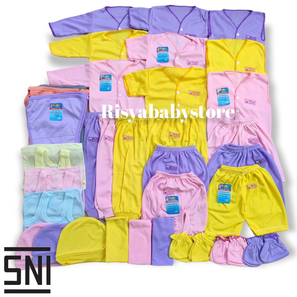 Perlengkapan bayi lahir lengkap /Paket 1 lusin BAJU BAYI SNI/ paket perlengkapan bayi 40 pcs / Grosir baju bayi newborn/ singlet bayi / waslap bayi /gurita bayi/ Baju newborn/ popok bayi-39 SQ1 GIRLs