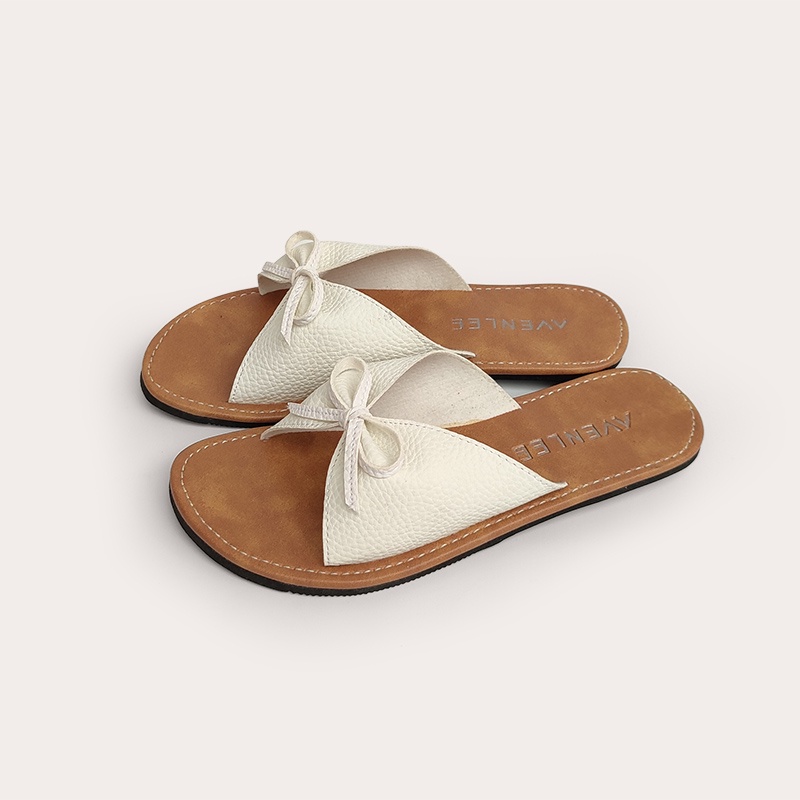 Sandal Wanita Flat Slop Kulit Sintetis Sol Karet Motif Kulit Jeruk Papirut