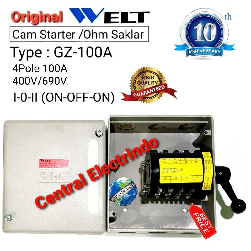 Cam Starter Ohm Saklar 4P GZ-100A 22.000Watt I-0-II (ON-OFF-ON) WELT.