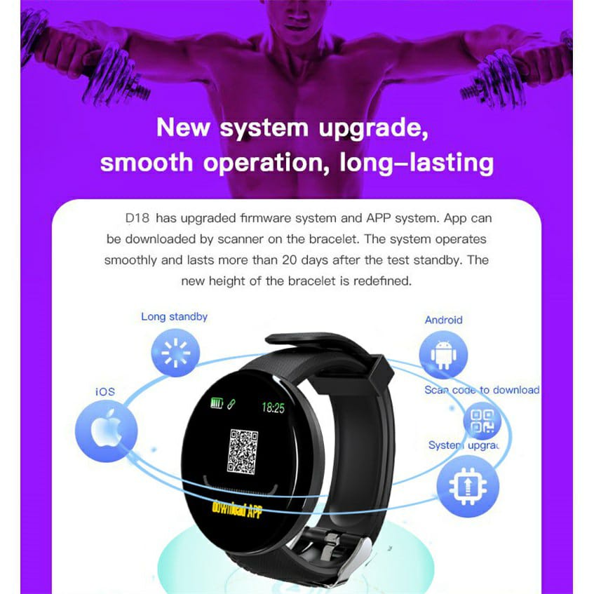 (BISA COD) SmartWatch D18 Jam Tangan Digital Smart Watch Olahraga Tahan Air Unisex Bluetooh Android