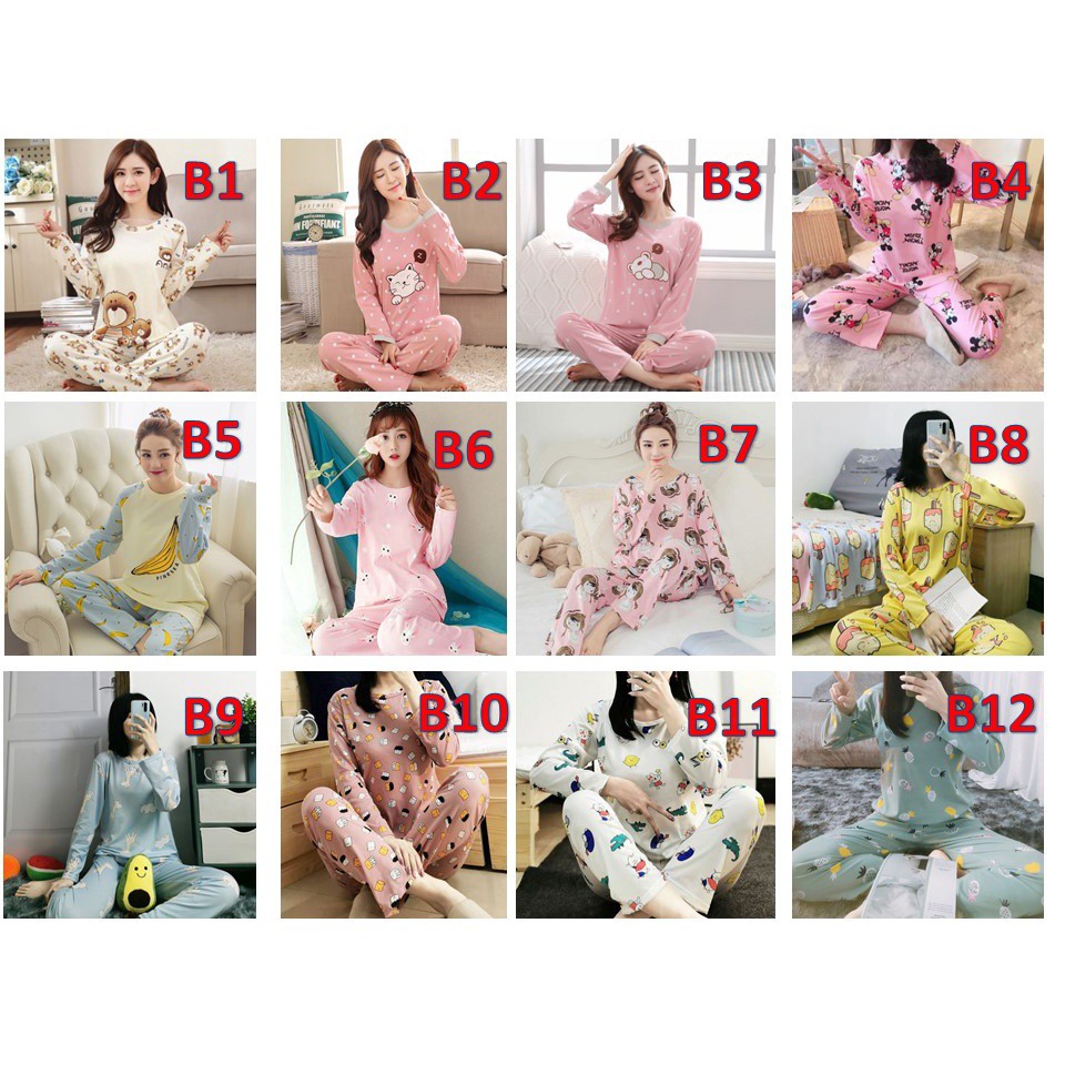 RSB BT077 Baju Tidur Set Lengan Panjang Motif Karakter Lucu