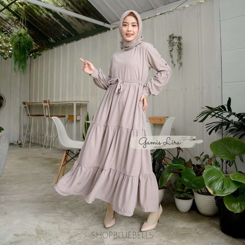 Lira Maxi Dress - Gamis Rempel Susun Wafel Velvet Termurah