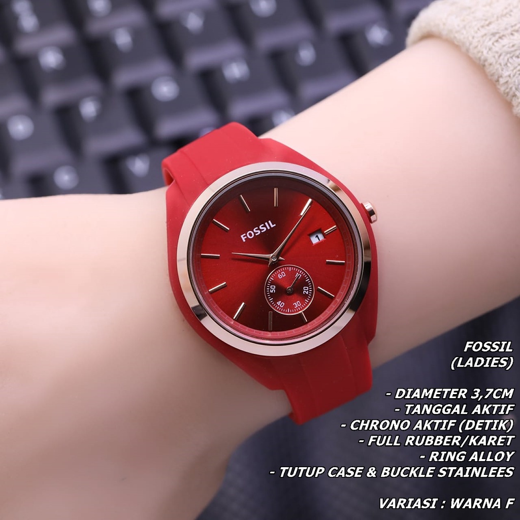 JAM TANGAN WANITA FASHION FULL RUBBER BODY BULAT TANGGAL &amp; CHRONO AKTIF