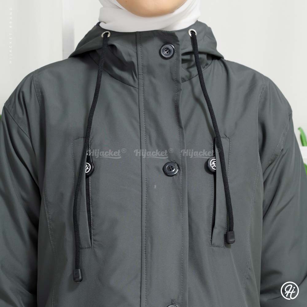 Jaket Jacket Wanita Cewek Muslimah Hijaber Hoodie Hijaket Kekinian Terbaru Jeket Hijacket Ixora Abu-8