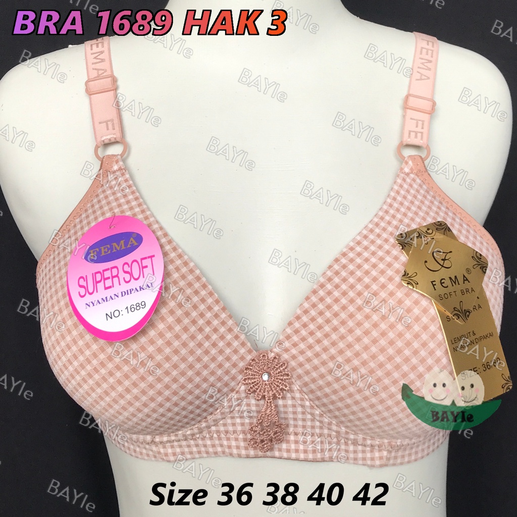 BH / Bra Wanita Cewek Dewasa FEMA 1689/6013 Kotak Cup B Busa Sedang Tanpa Kawat Kaitan 3 Size 36 - 44