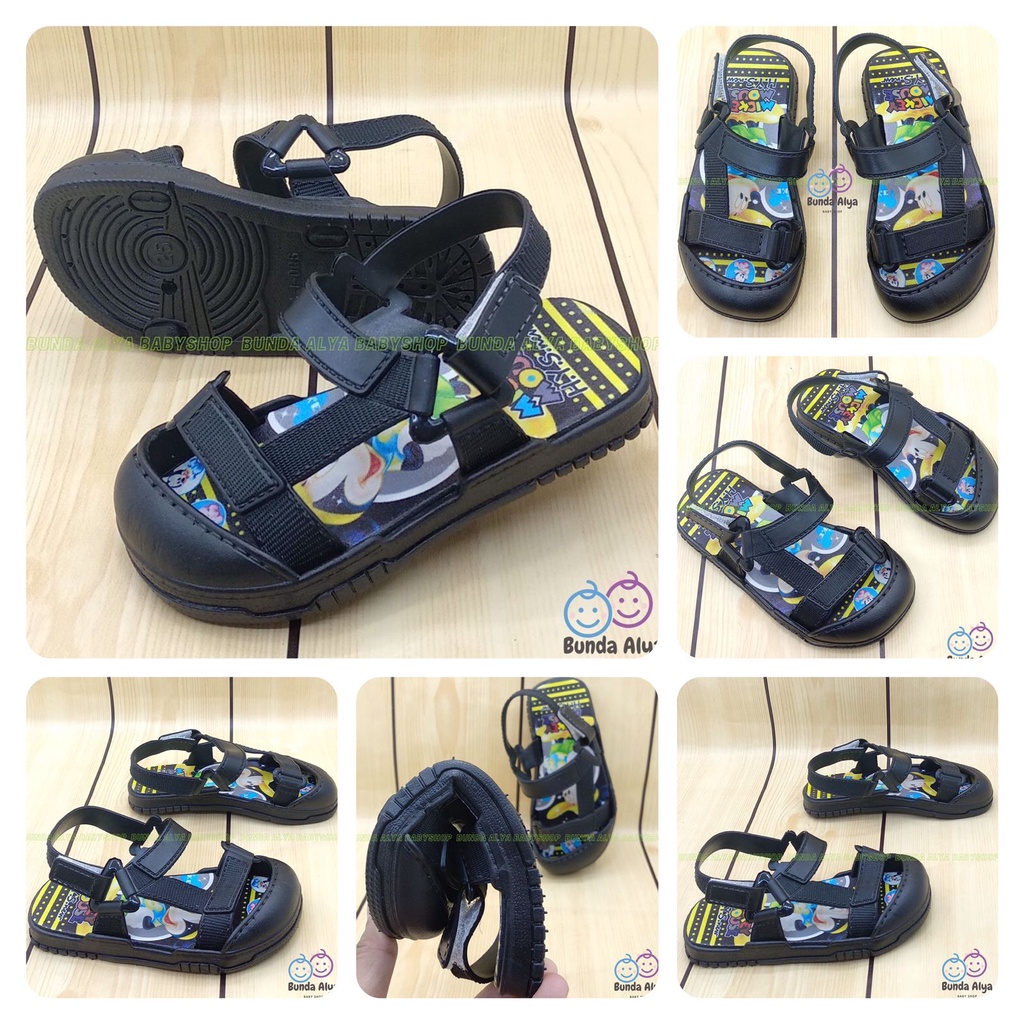 Sendal Anak Laki Laki Umur 9 Bulan 1 2 Tahun HITAM Anti Licin Motif Kartun Alas Karet Sepatu Sandal Anak Cowok Elastis Lucu Nyaman DIpakai