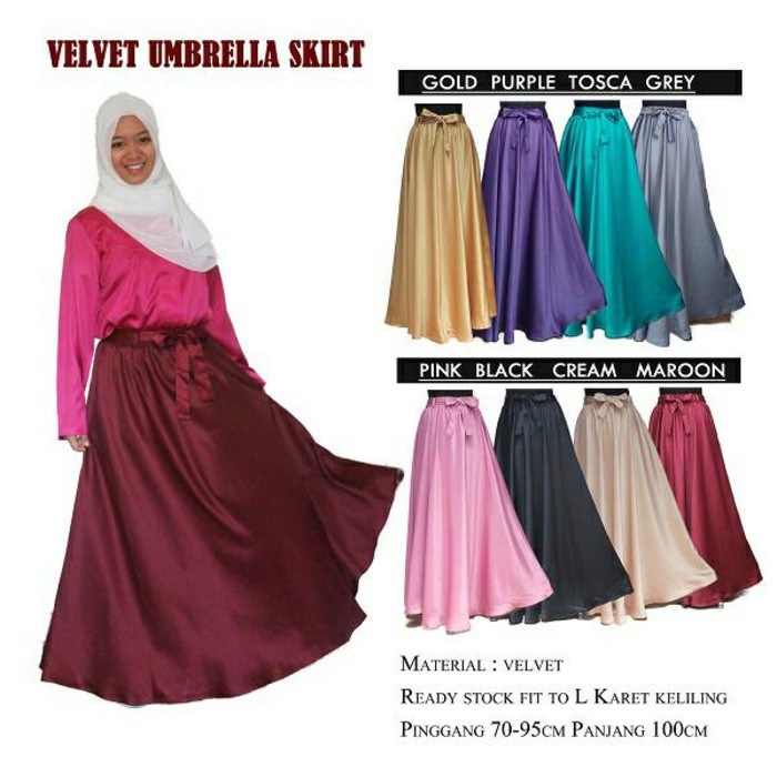 DISKON Bawahan / Rok / Panjang / Pesta / Velvet Umbrella Skirt Abu Silver