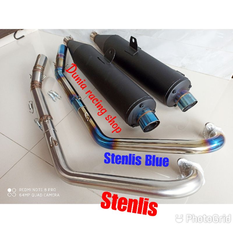 Knalpot Tsukigi Standar Satria Fu Standar racing leher pelangi blue Stenlis Thailand Fullsystem