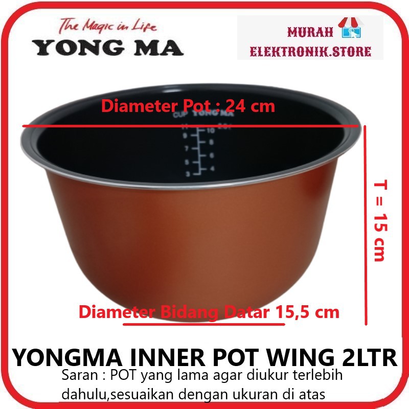 Panci Teflon Inner Pot Magic Com Yong Ma 2 Liter Non Wing Original Eco Ceramic