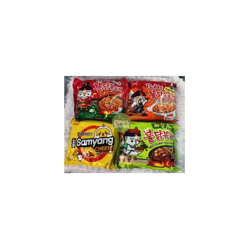 

Samyang kimchi / Samyang topokki / Samyang jjajang / Samyang quatro cheese / Samyang halal