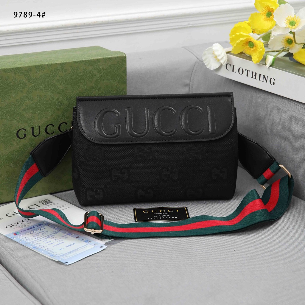 GC GG Canvas and Leather Sling Bag 9789-4