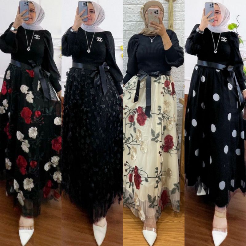 READY STOCK DRESS VIOLA QUEEN/DRESS NABILA QUEEN/GAMIS RAJUT MIX TILE/ROSE FLOWER TILE DRESS REAL PI