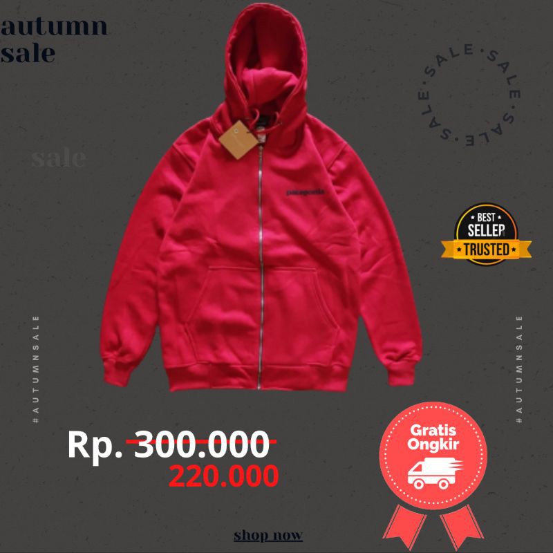 HOODIE ZIPPER JAKET PATAGONIA LOGO RED