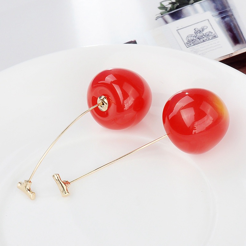 Fancyqube Anting Rumbai Menjuntai Bentuk Buah Ceri Merah Untuk Wanita