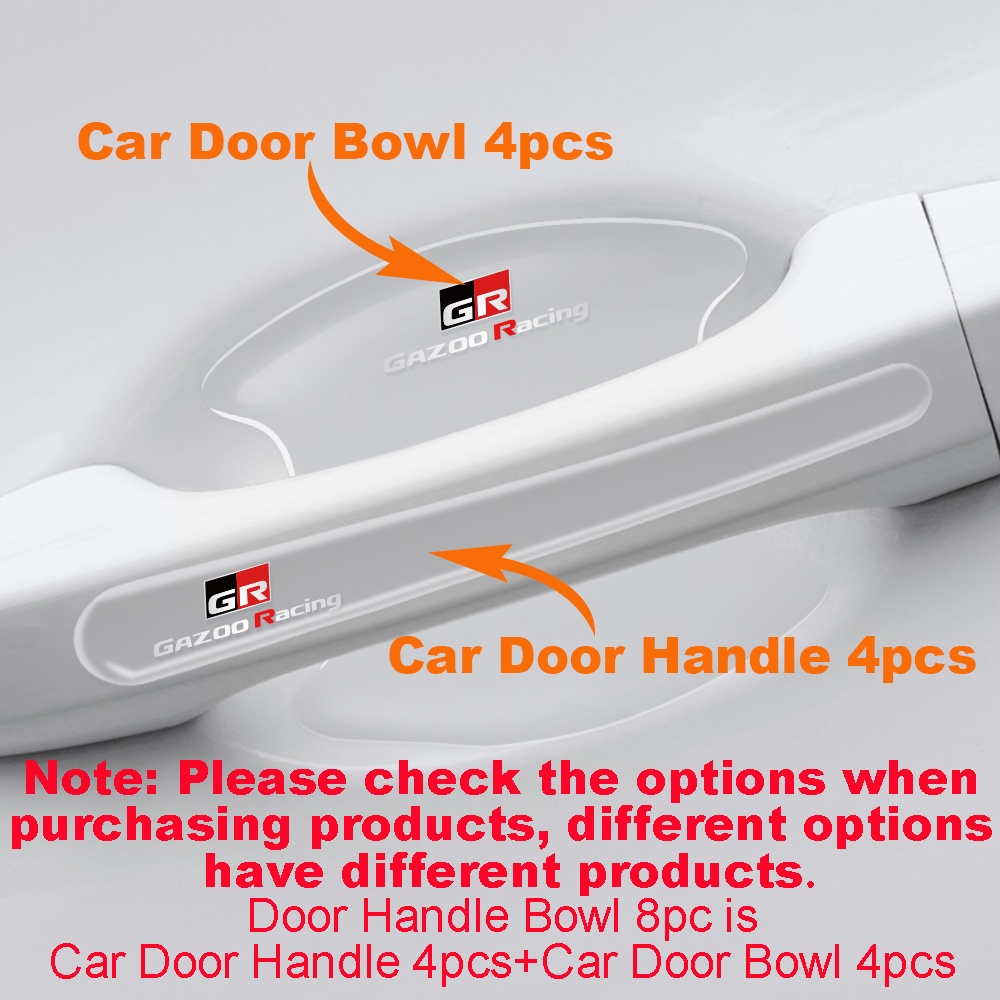 4 / 8pcs Stiker Pelindung Handle Pintu Mobil Toyota GR GAZOO Racing Bahan Silikon Kristal Epoxy Anti Gores