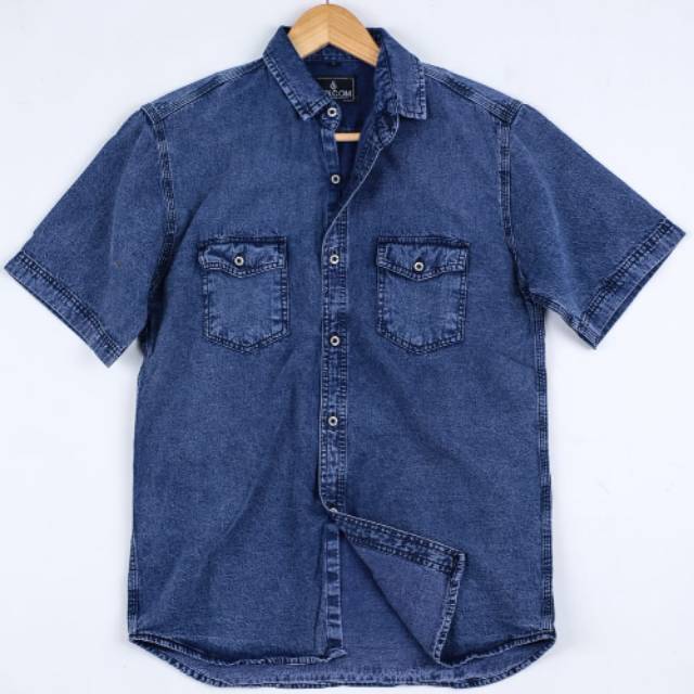 Kemeja Jeans Lengan Pendek Pria/Kemeja Jeans Denim Pria