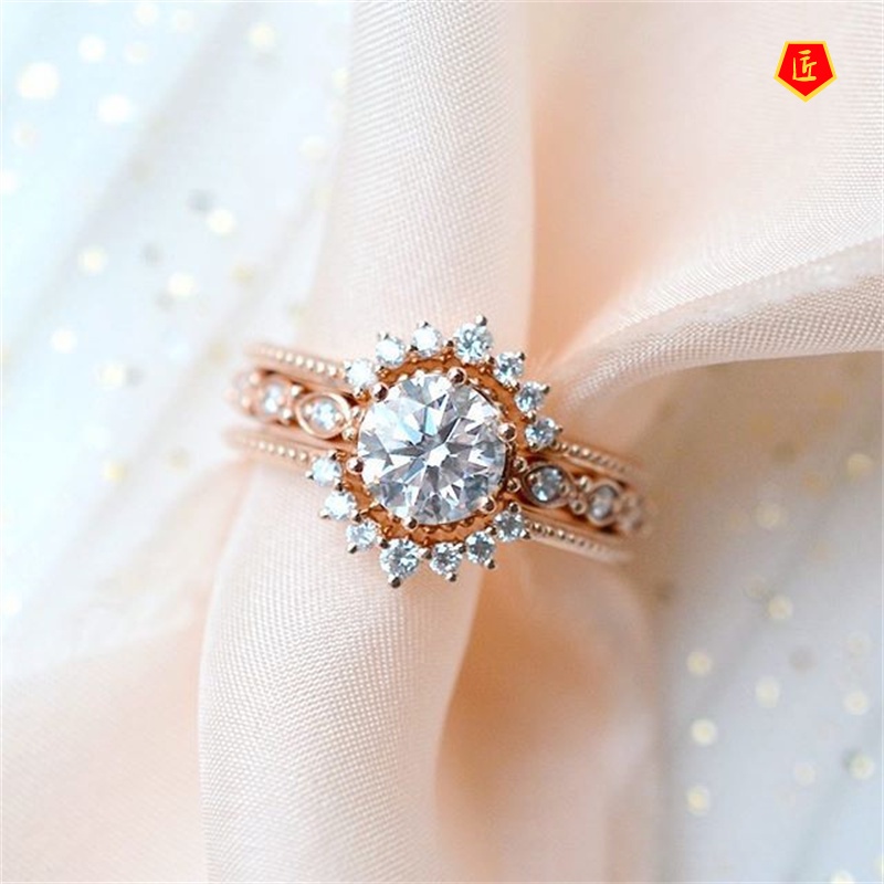 [Ready Stock]Fashion Elegant 14K Rose Gold Inlaid Diamond Ring