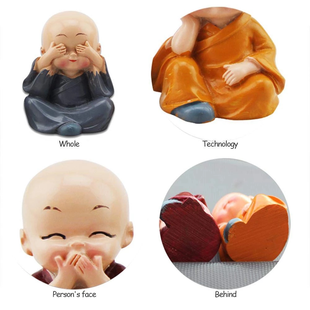 4 Pcs Lucu Empat Bukan Biksu Kecil Set Patung Sage/Kungfu Buddha Patung Monk Kerajinan Tangan/Perlindungan Lingkungan Resin Monks Dekoratif